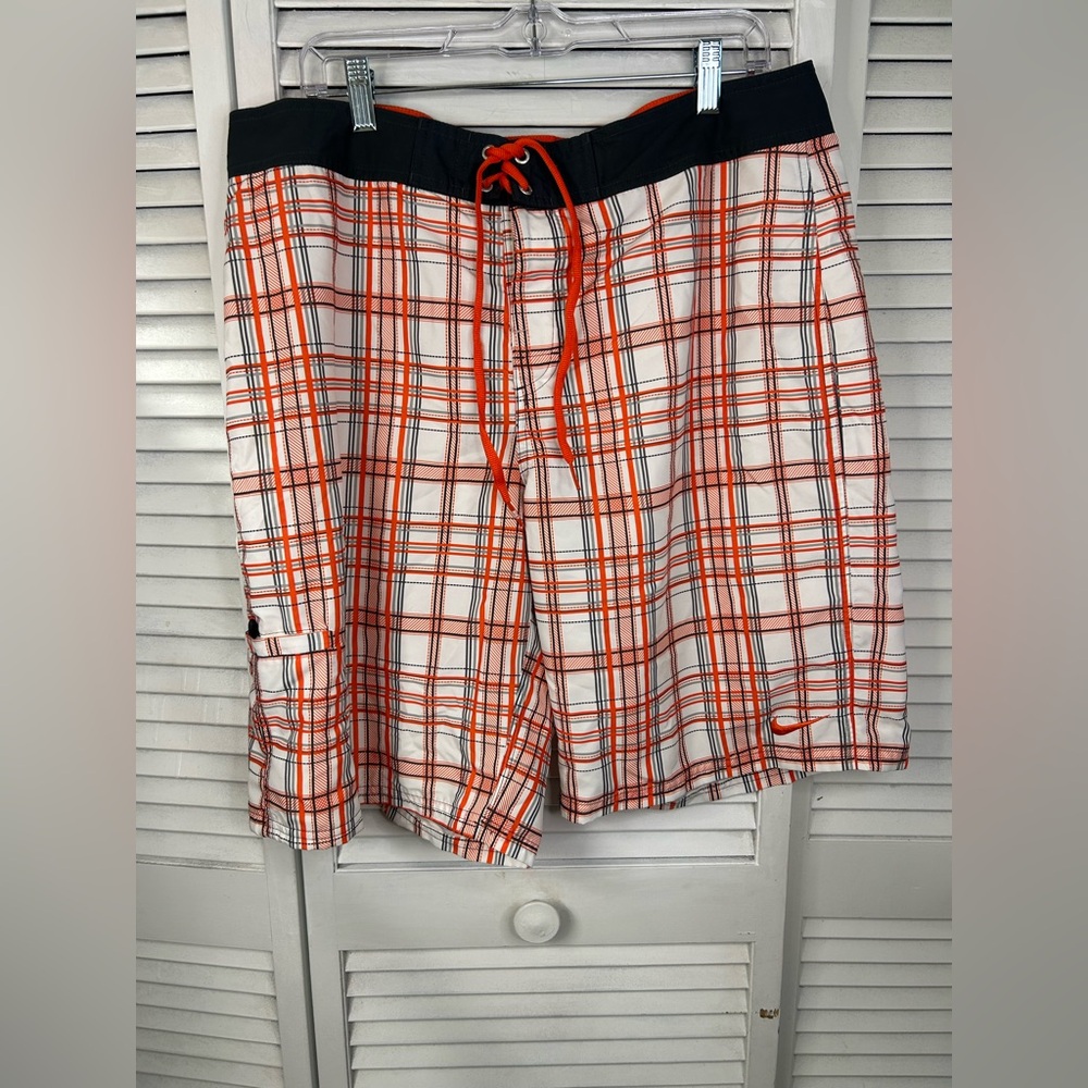 Nike Men’s Orange Plaid Swim Trunks 36”‎
